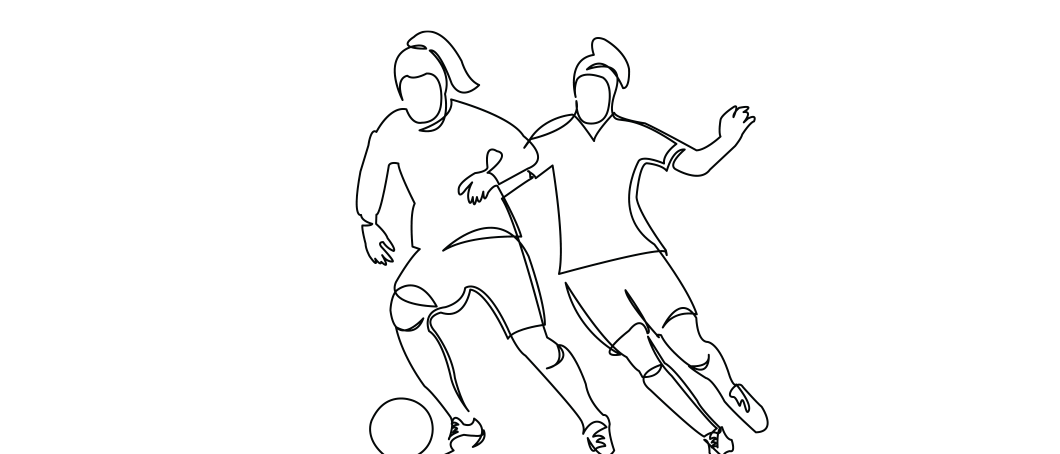 Cartoon image of two female football players