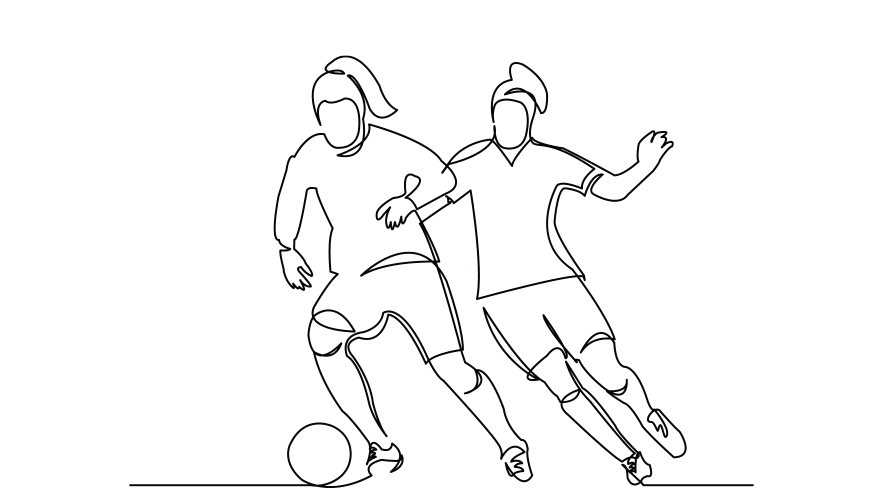Cartoon image of two female football players