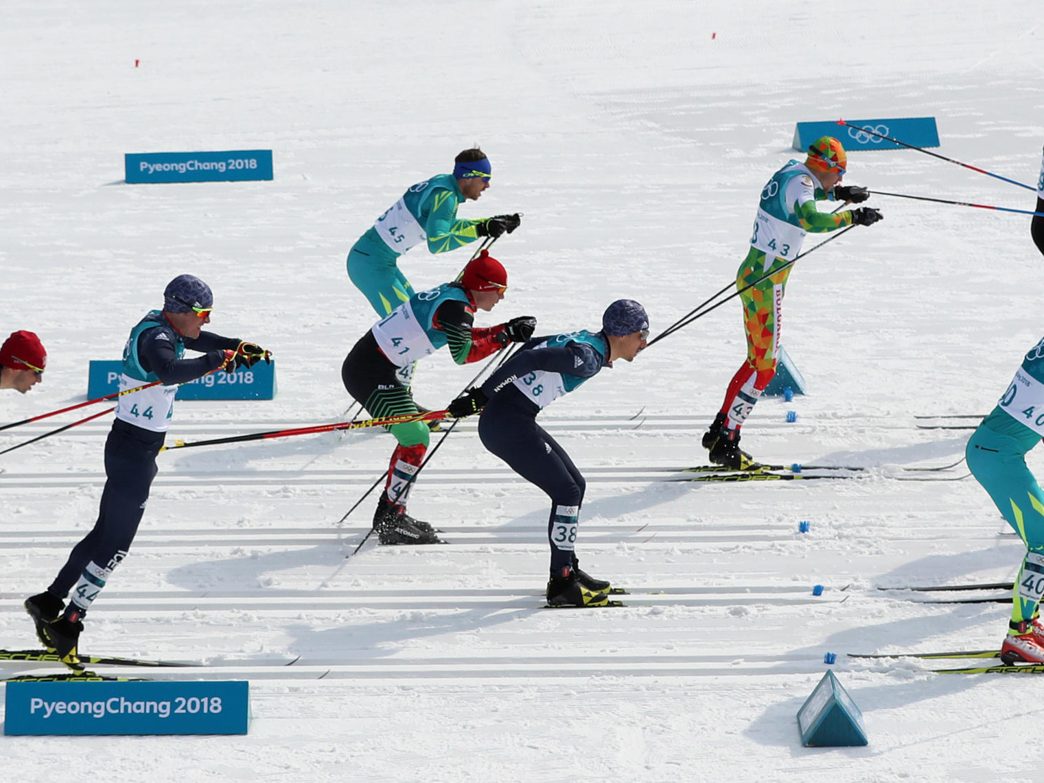 Action shot of skiers