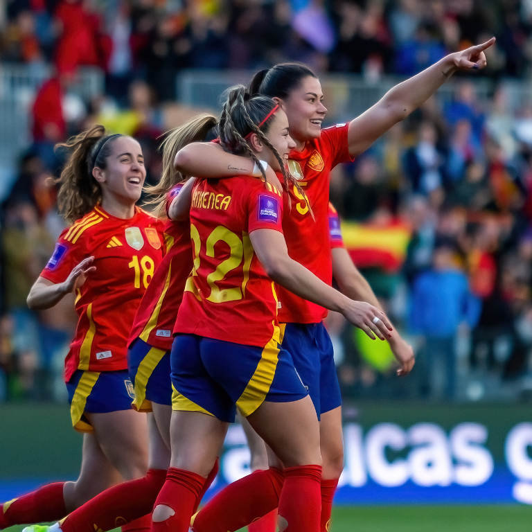 Celebration shot of womens football players - Women's Sport