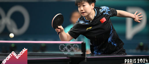 Action shot of table tennis player