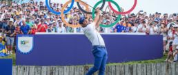 Scottie Scheffler taking tee shot at Olympic Games