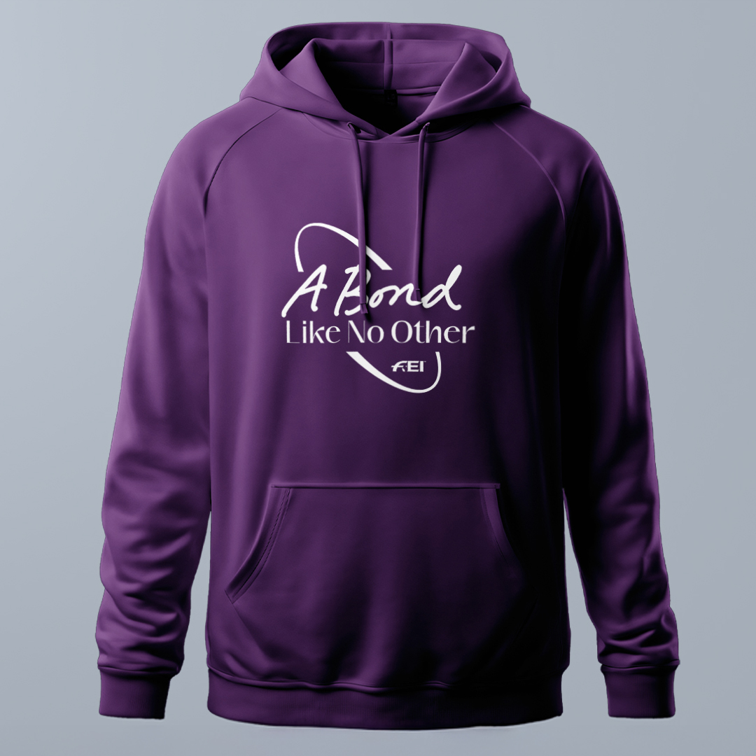 Purple hoodie with white text ''A Bond Like No Other'
