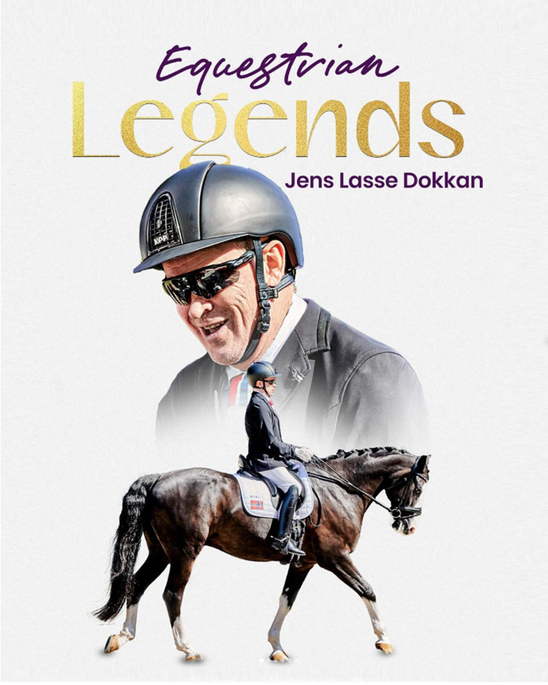 Equestrian legends graphic of Jens Dolan riding his horse.
