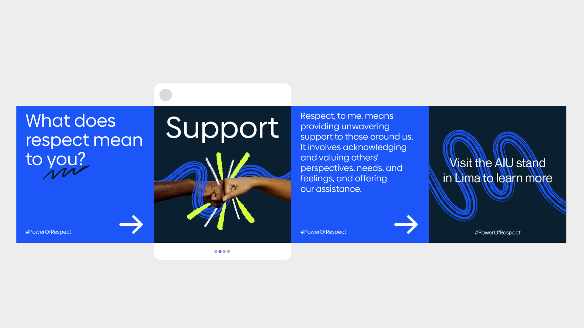 Four social media graphic detailing the power of respect campaign