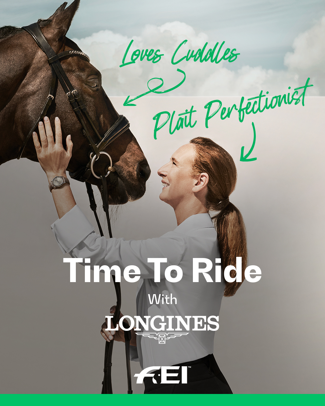 Time to Ride FEI image of female rider and horse looking at each other