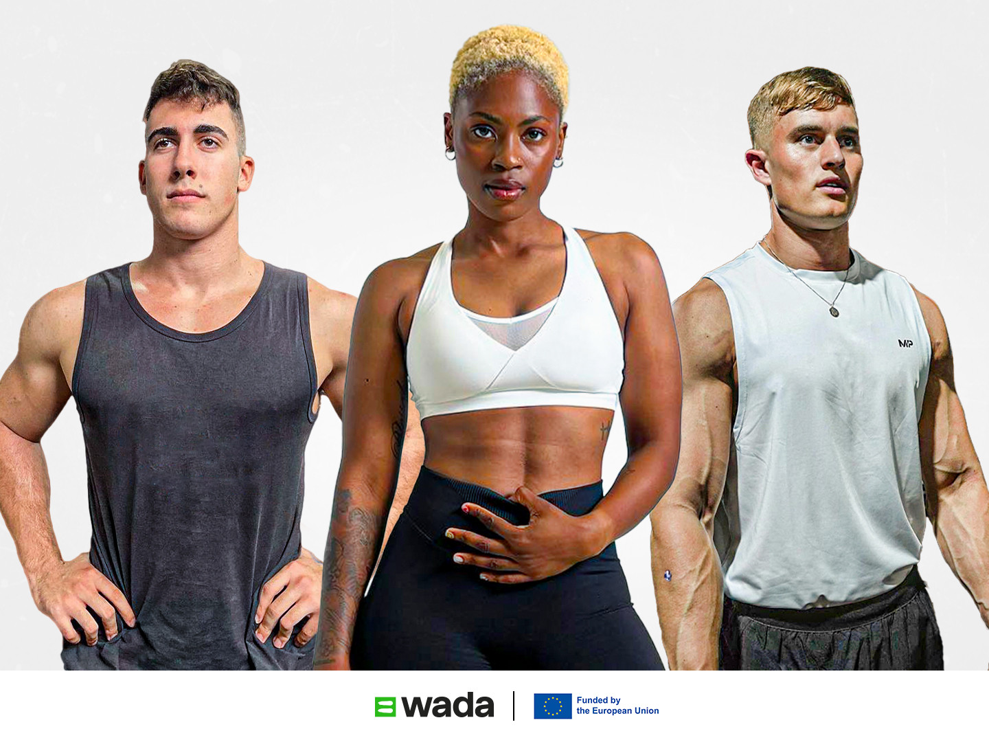 Three athletes in gym wear poising for the camera