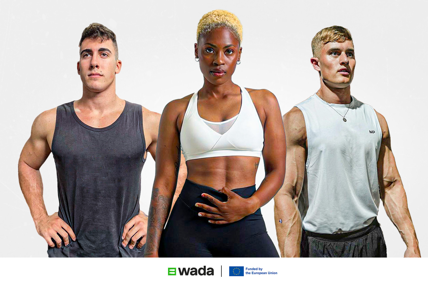 Three athletes in gym wear poising for the camera