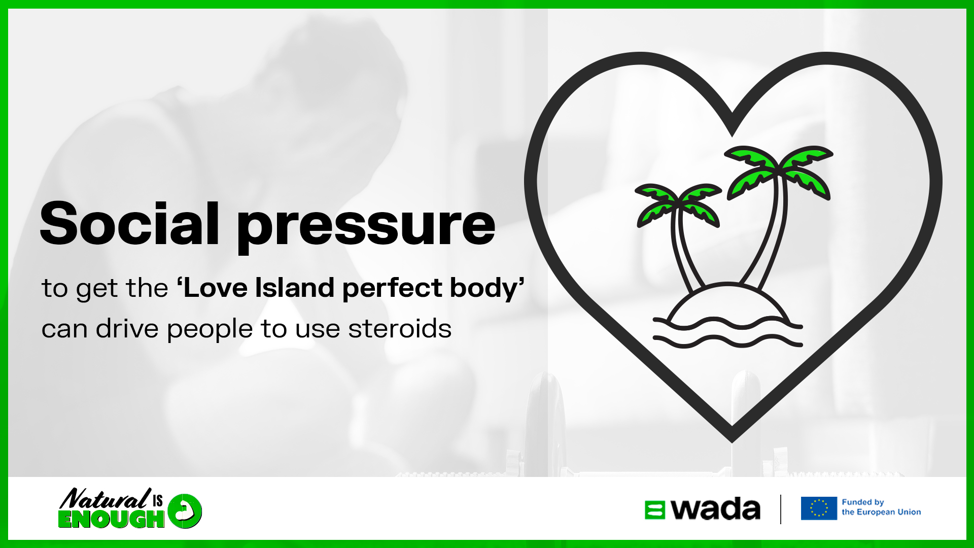 Social media graphic of two palm trees within a heart shape with the caption natural is enough