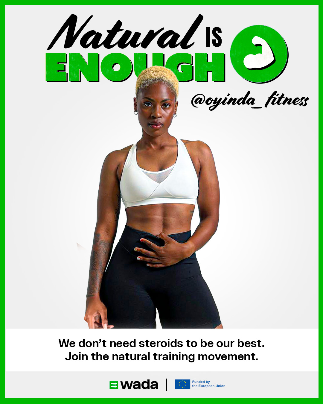 Social media graphic of female athlete with the caption natural is enough