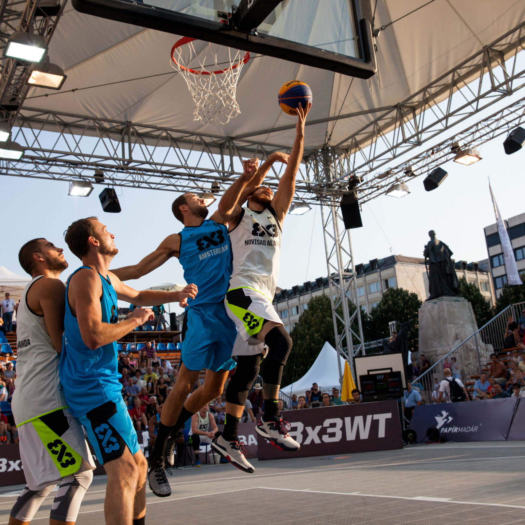 Action shot of basketball players