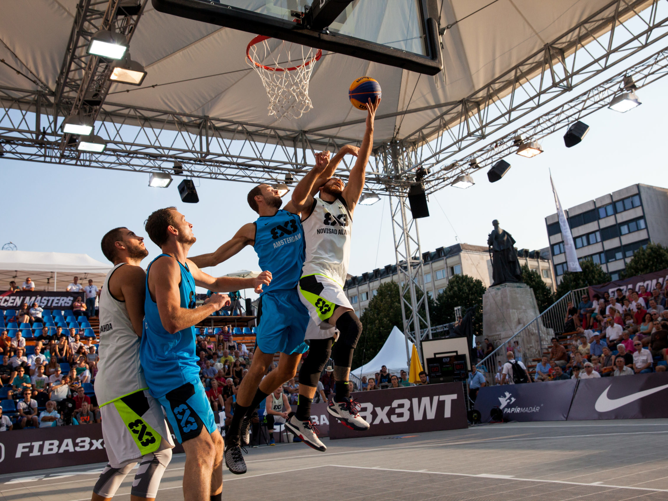 Action shot of basketball players