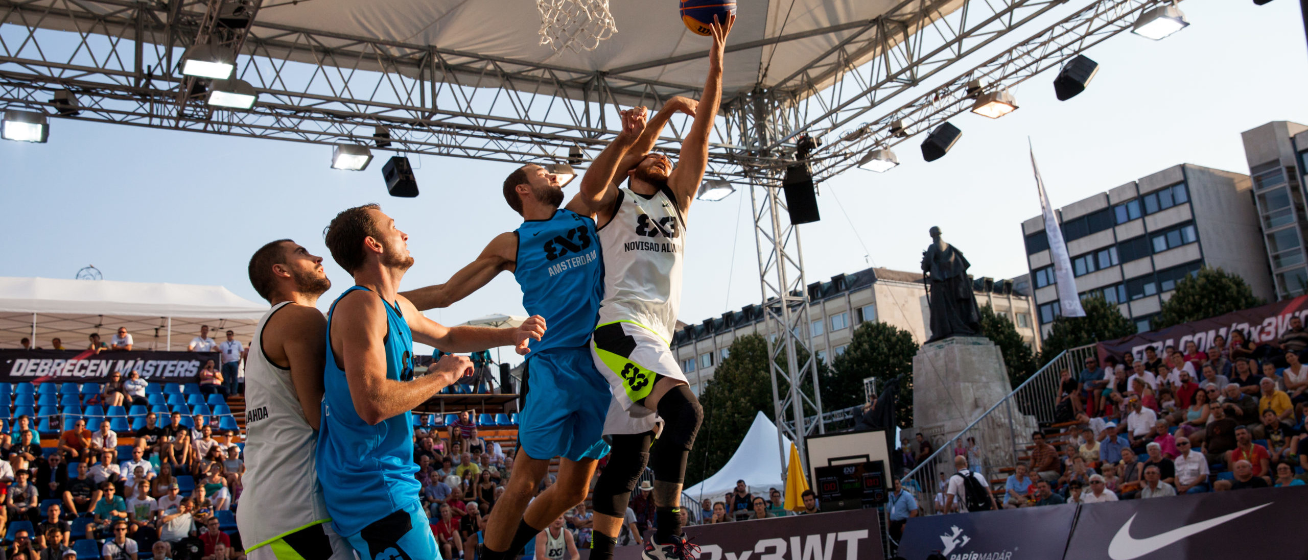 Action shot of basketball players